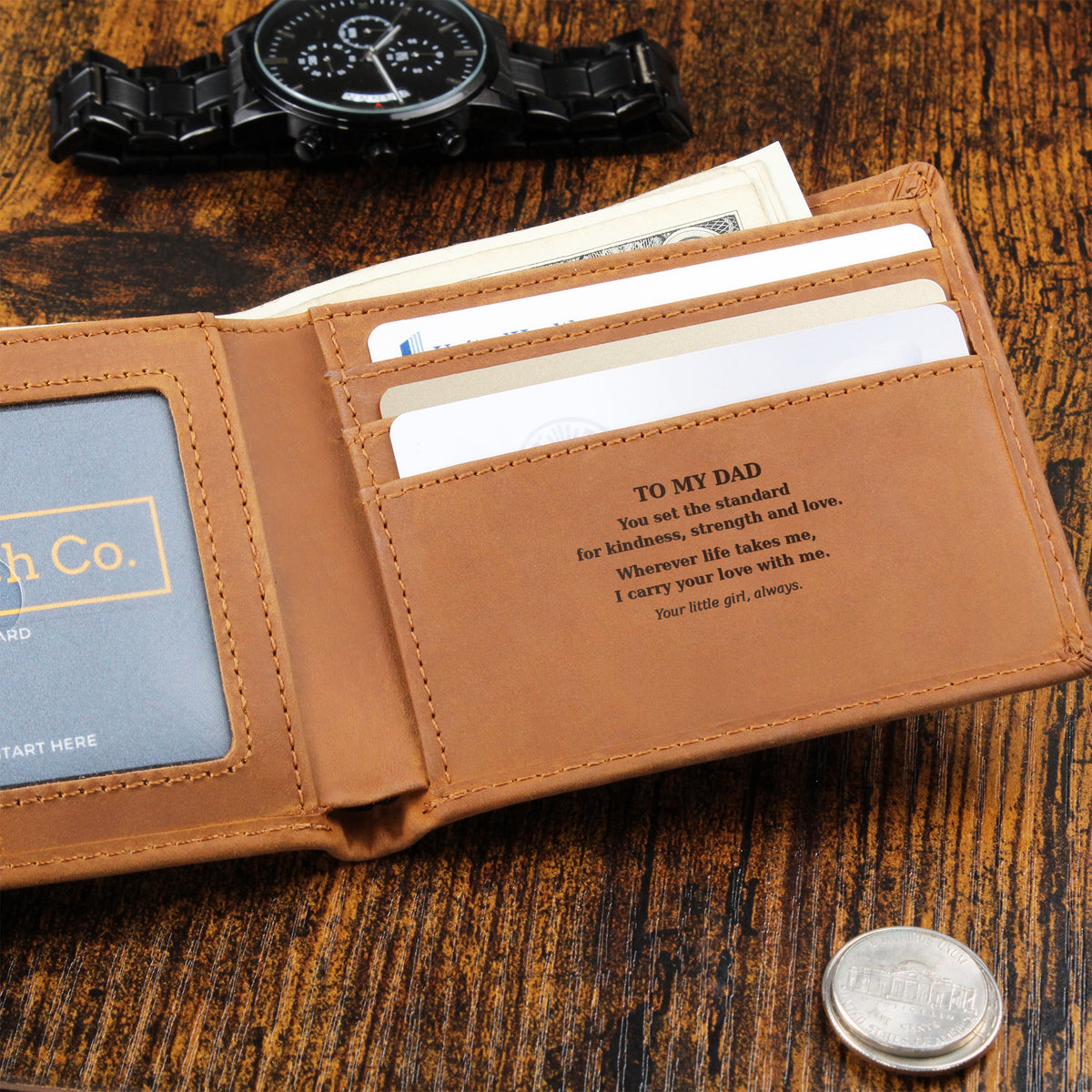 To My Dad Leather Card Wallet — Sentimental Engraved Gift from Daughter