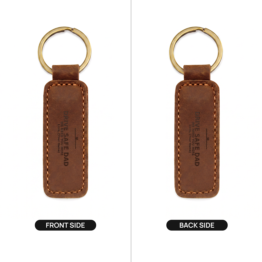 Drive Safe Dad Personalized Leather Keychain