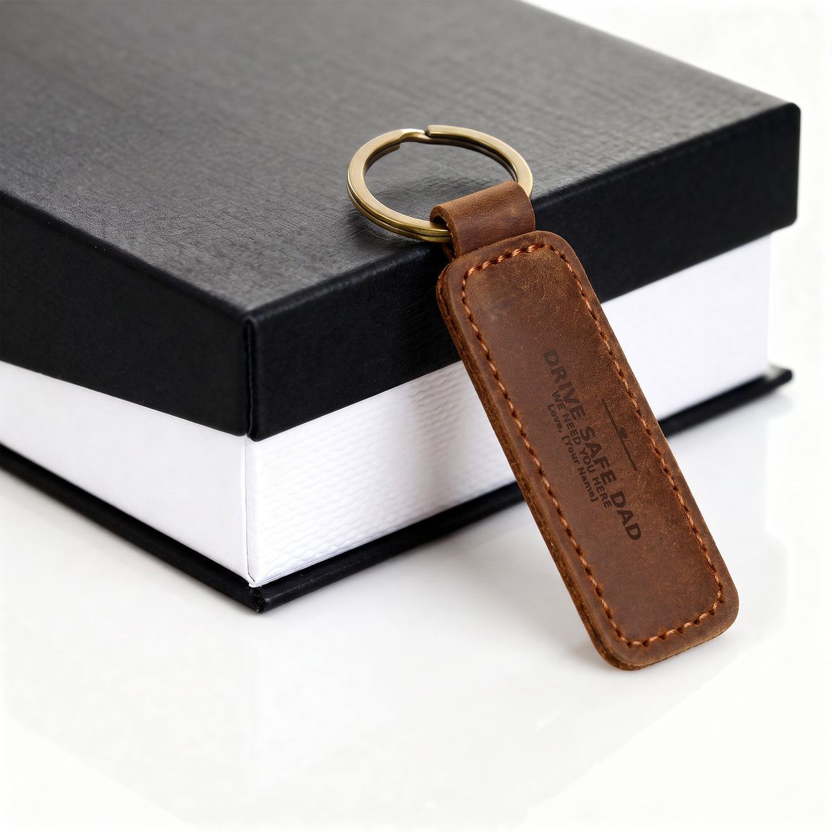 Drive Safe Dad Personalized Leather Keychain