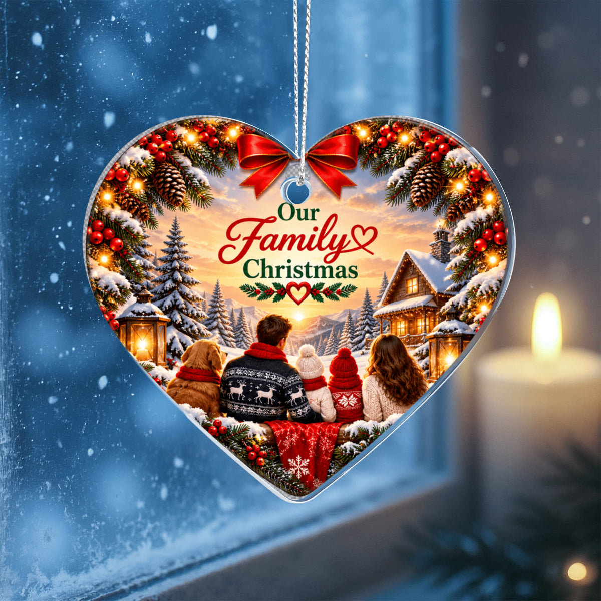 Our Family Christmas Heart Ornament – Double-Sided Acrylic Keepsake
