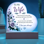 To My Wife Heart Acrylic Plaque with LED Base – Romantic Floral Love Gift from Husband