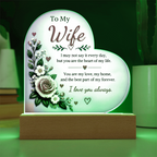 To My Wife Heart Acrylic Plaque with LED Base – Romantic Floral Love Gift from Husband