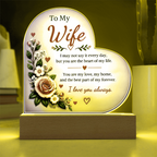 To My Wife Heart Acrylic Plaque with LED Base – Romantic Floral Love Gift from Husband